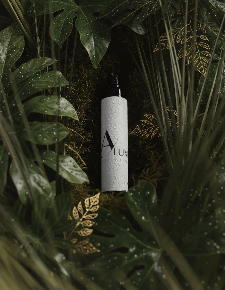 White bottle with black cap on a grassy background