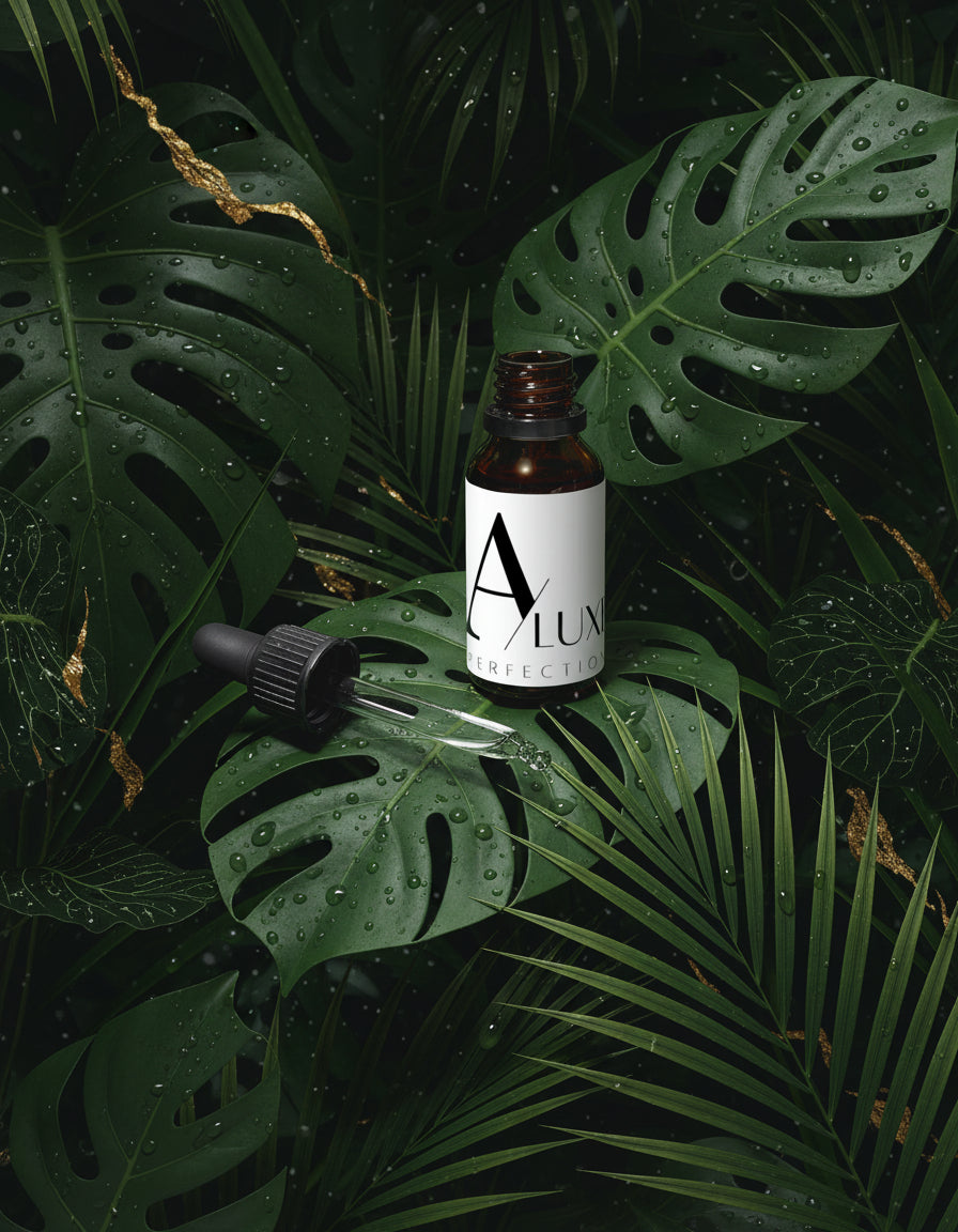 Bottle of Alum with dropper on a wooden surface