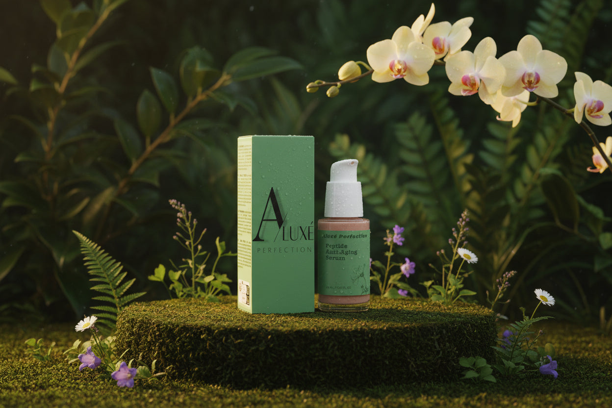 Skincare product with packaging on a natural background with plants and flowers