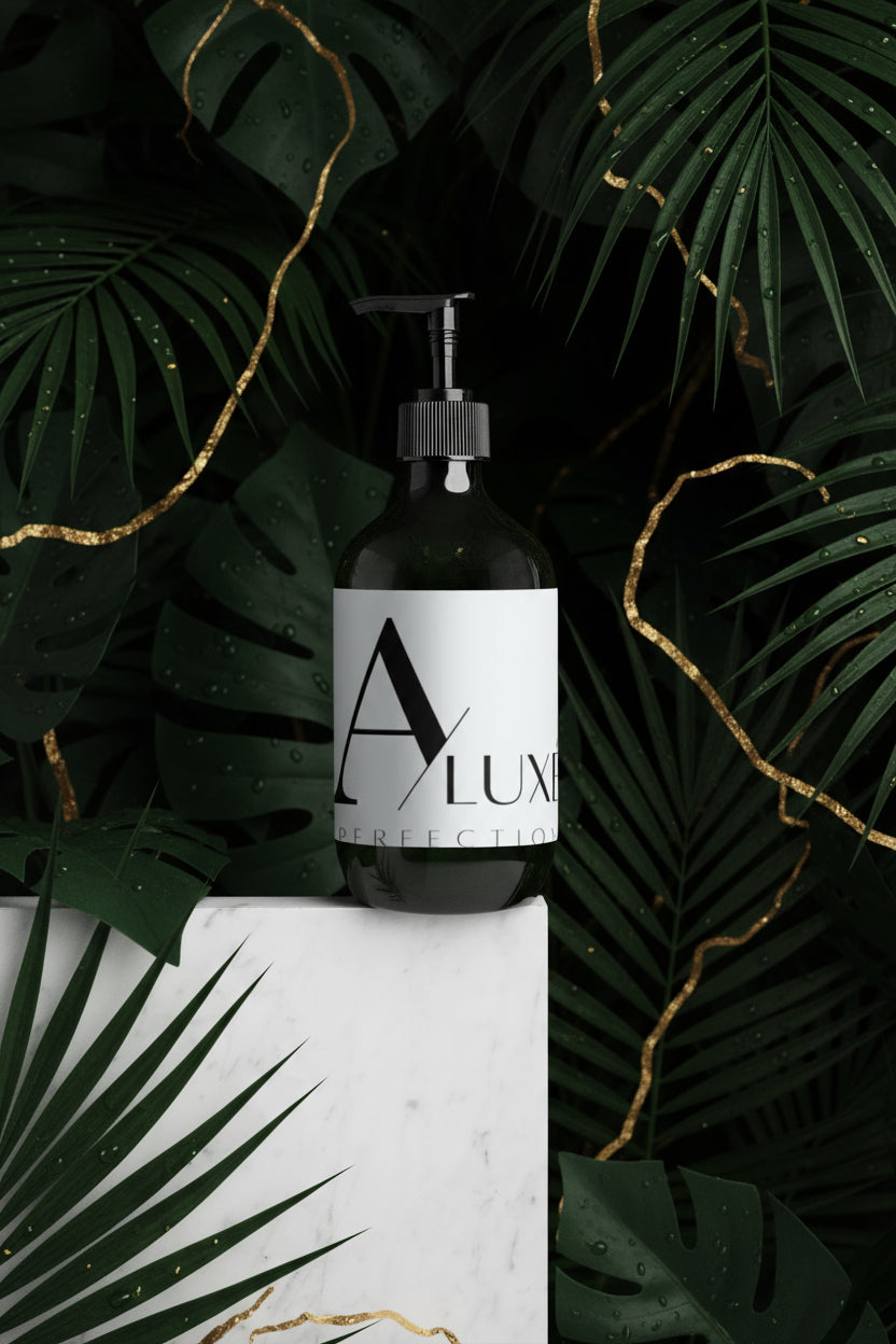 Green bottle with pump and 'ALUXI' label on a white background