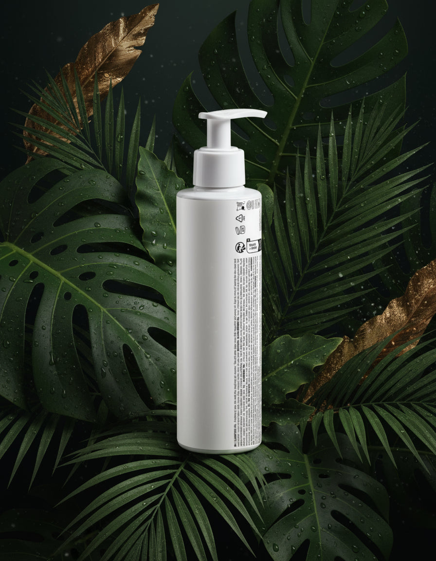 White bottle with pump on a light gray background