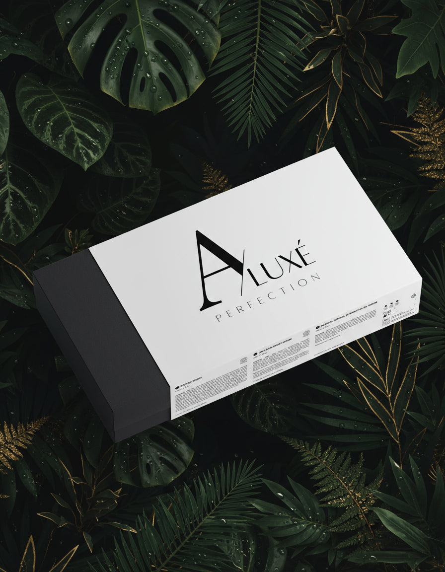 Product packaging with 'A Luxe' branding on a light gray background