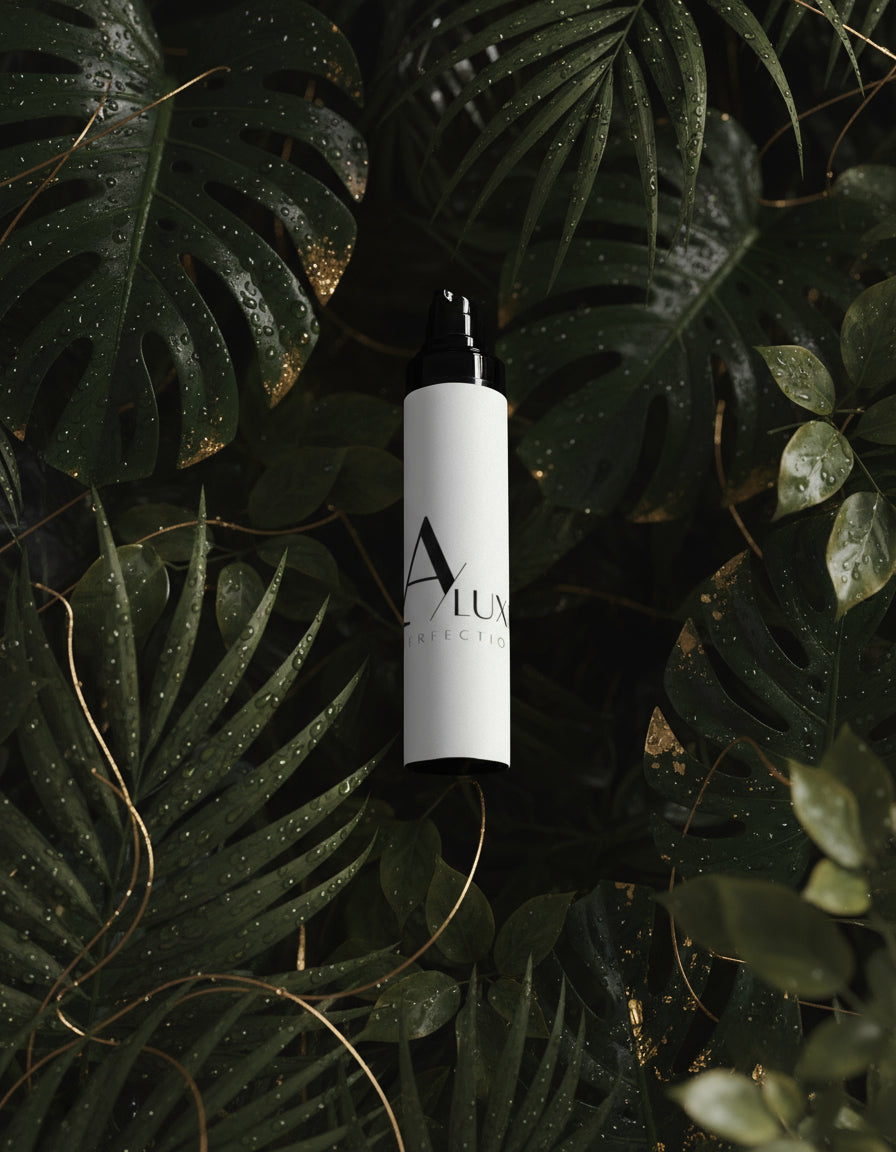White bottle with black cap on a grassy background