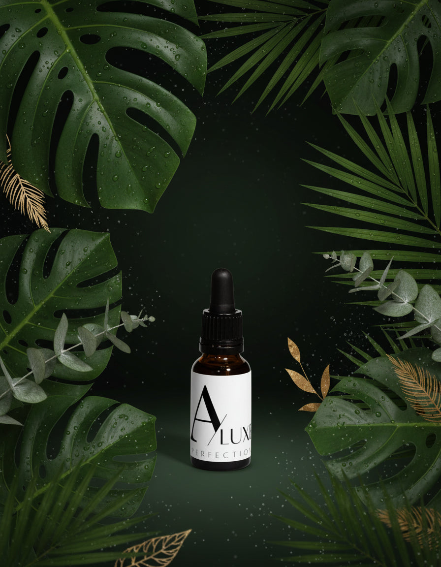 Bottle of Avalon Tinctures on a wooden surface with a brown background