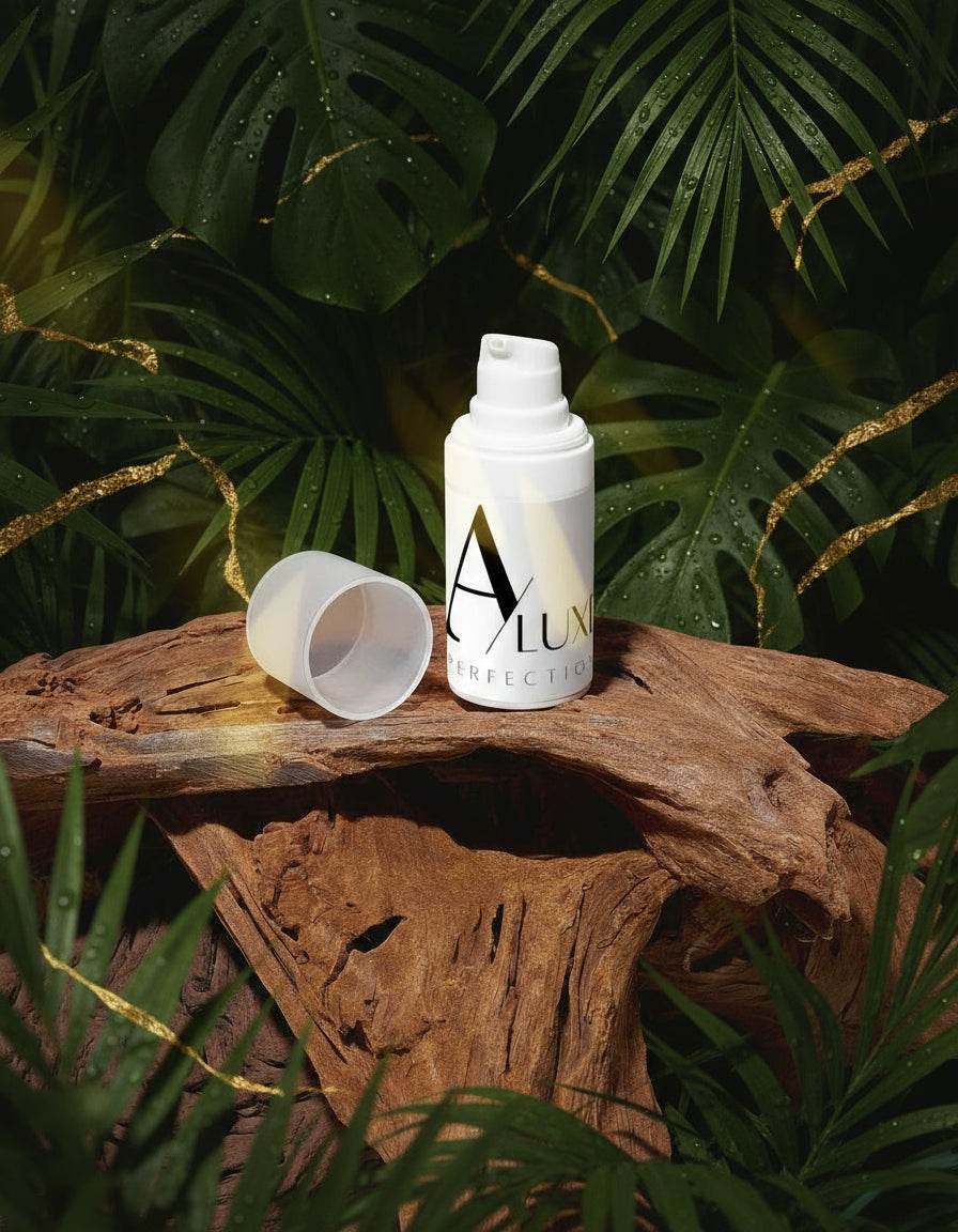 White bottle with a logo on a wooden surface