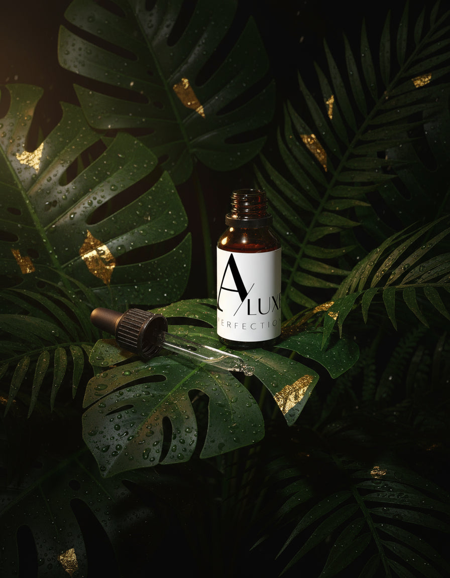 Bottle of Aculux on a wooden surface with a white background
