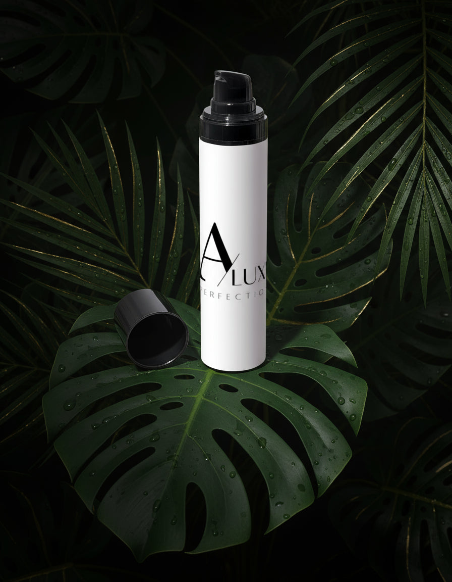 White spray bottle with black cap on a wooden surface