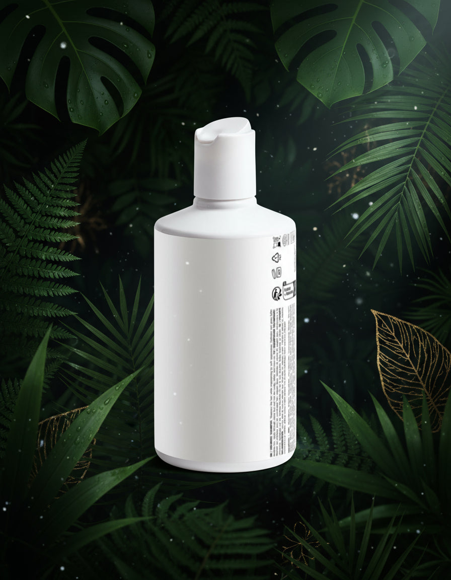 White bottle with a pump on a light gray background